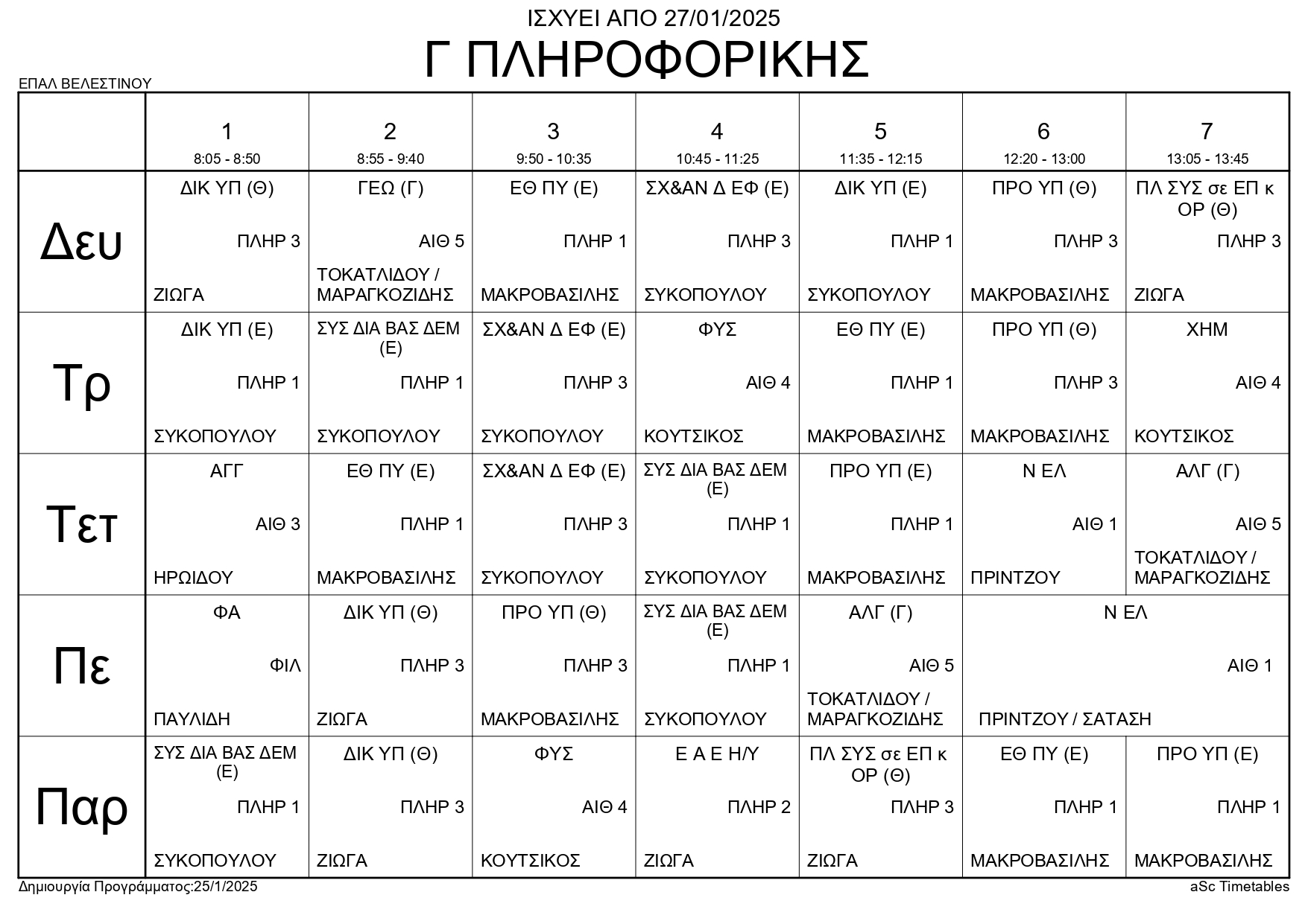 Πρόγραμμα 2025 01 27 Τμήματα page 0009